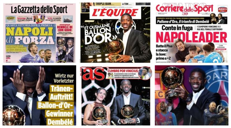 كوره الأن |أبرز عناوين أغلفة الصحف العالمية: “عثمان ديمبيلي ينضم لأساطير الكرة الذهبية”