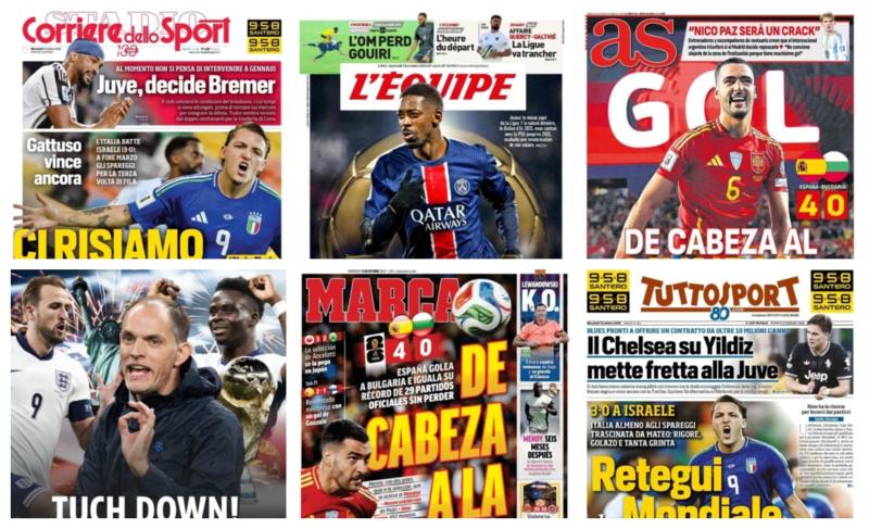 كوره الأن |أبرز عناوين أغلفة الصحف الرياضية العالمية: “إسبانيا 4-0 بلغاريا برأسيتين من ميرينو”