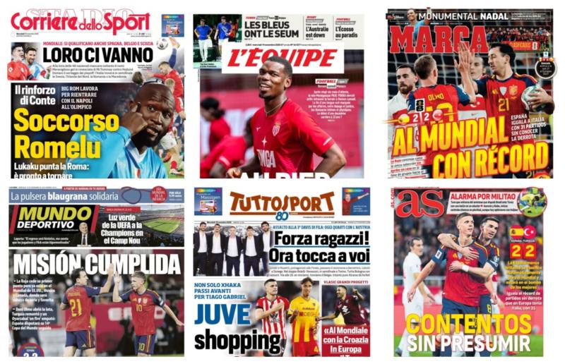 كوره الأن |أبرز عناوين أغلفة الصحف العالمية: “إسبانيا تتأهل لكأس العالم وسيكون تصنيفها الأول”