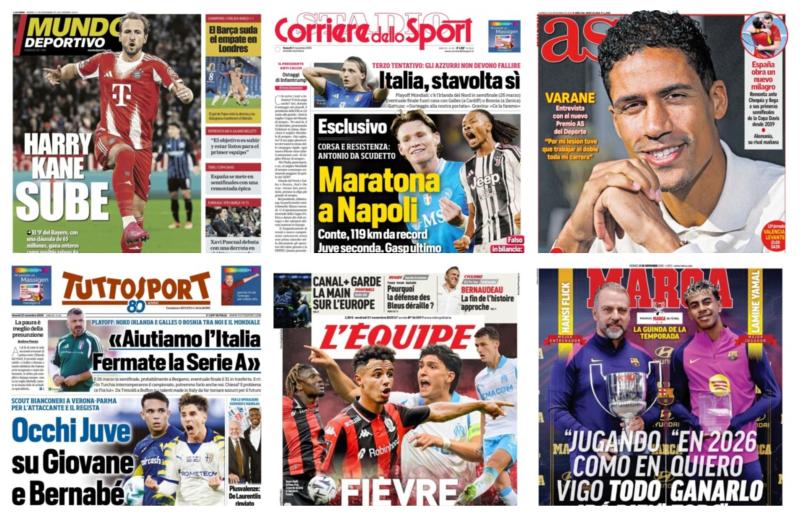 كوره الأن |أبرز عناوين أغلفة الصحف العالمية: “فليك يحصد جائزة أفضل مدرب ولامين أفضل لاعب”