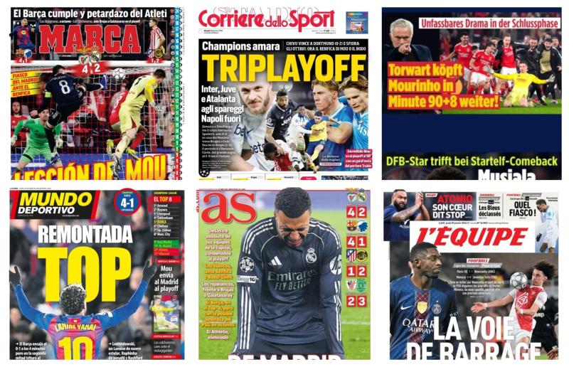 كوره الأن |أبرز عناوين أغلفة الصحف العالمية: “بنفيكا 4 – 2 ريال مدريد: درس قاسٍ من جوزيه مورينيو”