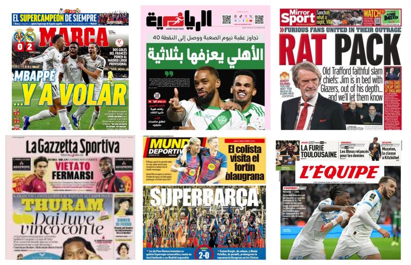 كوره الأن |أبرز عناوين أغلفة الصحف العالمية: “مبابي يقود ريال مدريد للتحليق في صدارة الليجا”