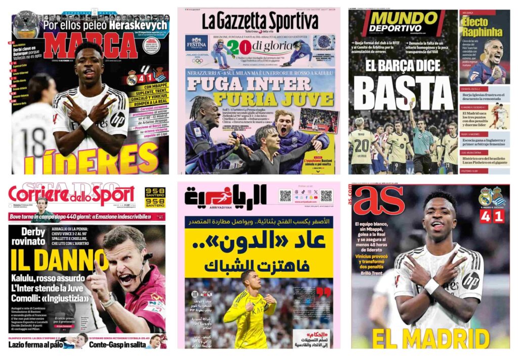 كوره الأن |أبرز عناوين أغلفة الصحف الرياضية العالمية: “صدارة مدريدية مؤقتة.. وانتفاضة ليفربول”